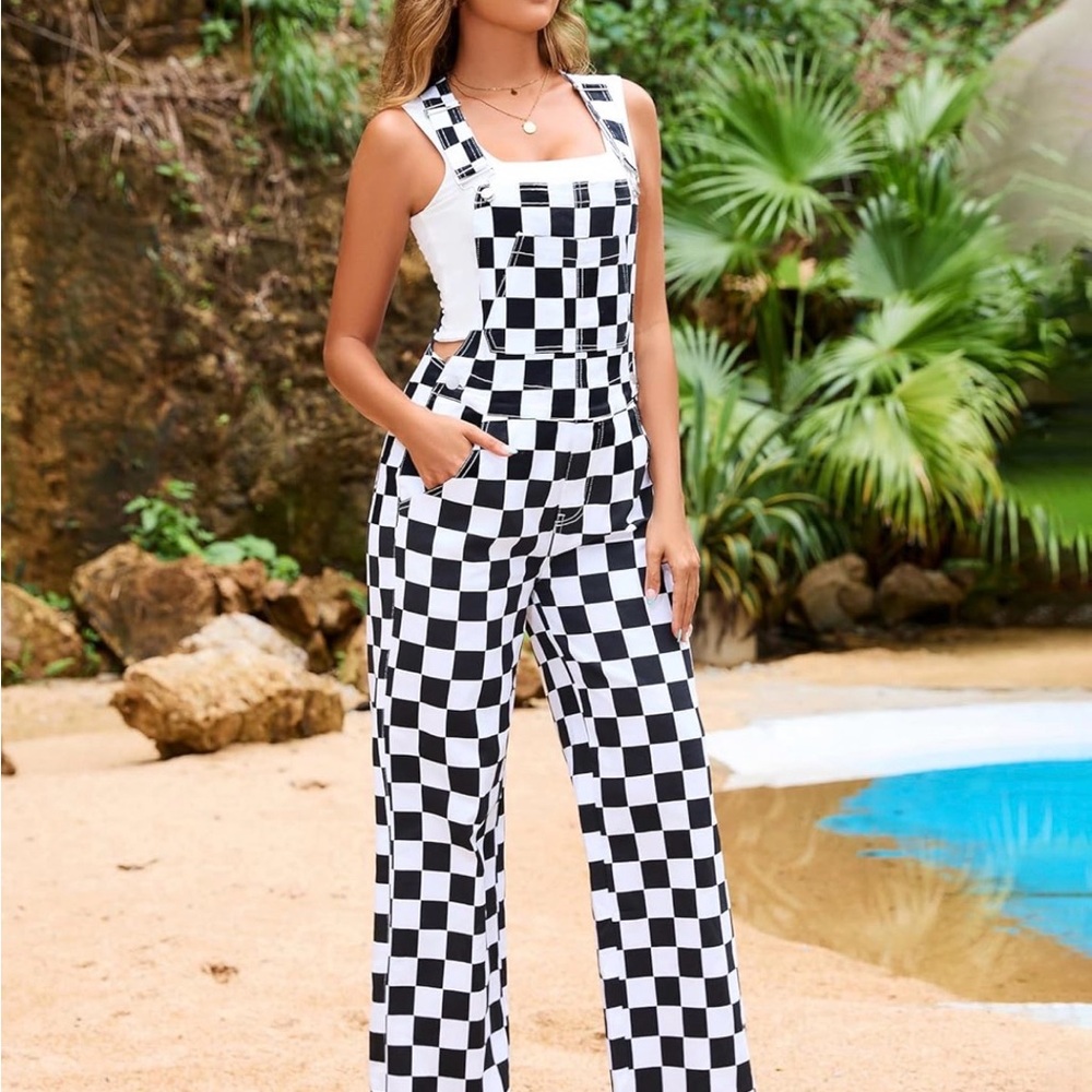 Checkered Black and White Jumpsuit Coveralls